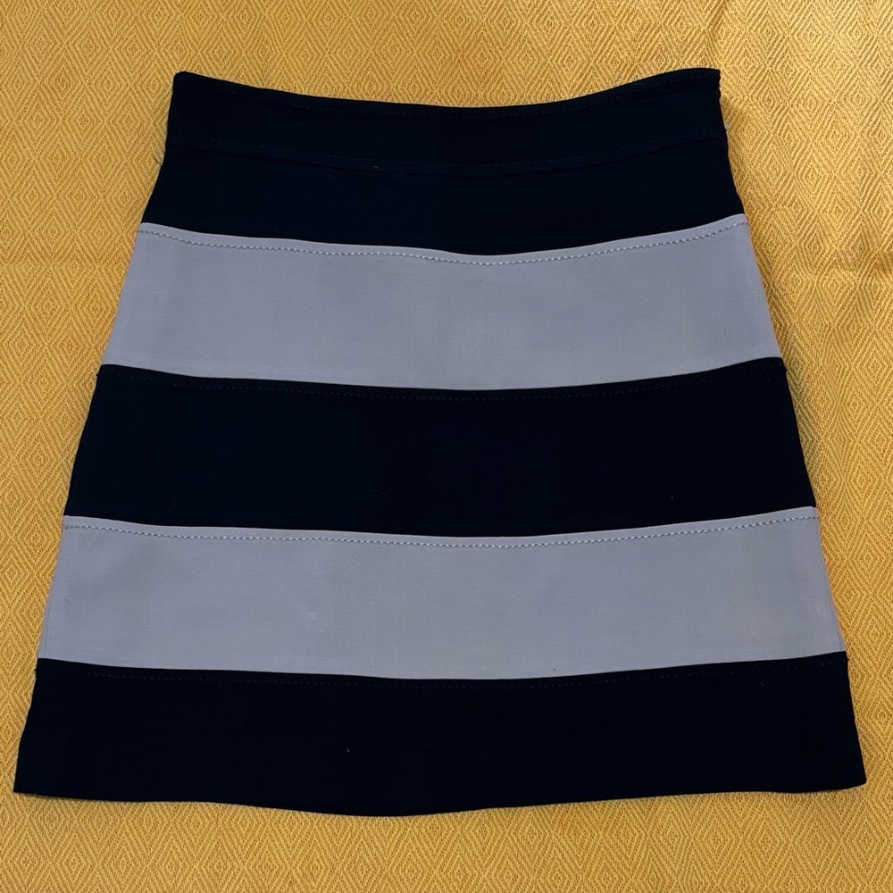 KATE SPADE wool blend STRIPED A LINE SKIRT mini black & tan SIZE 10